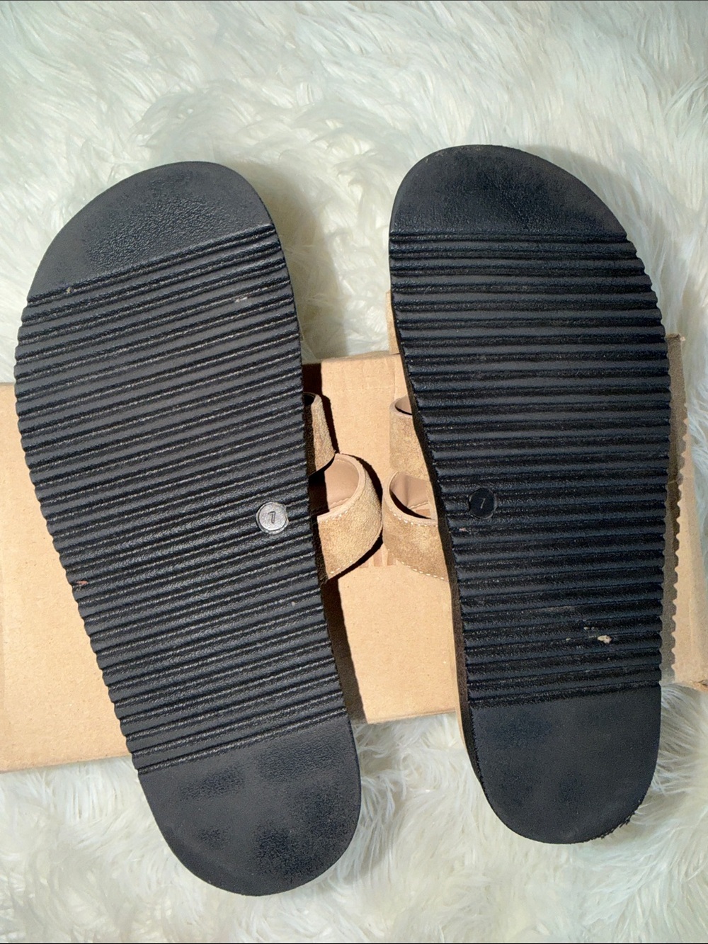 Steve Madden Mayhem Tan Suede Buckle Slide Sandals - Picture 13 of 13